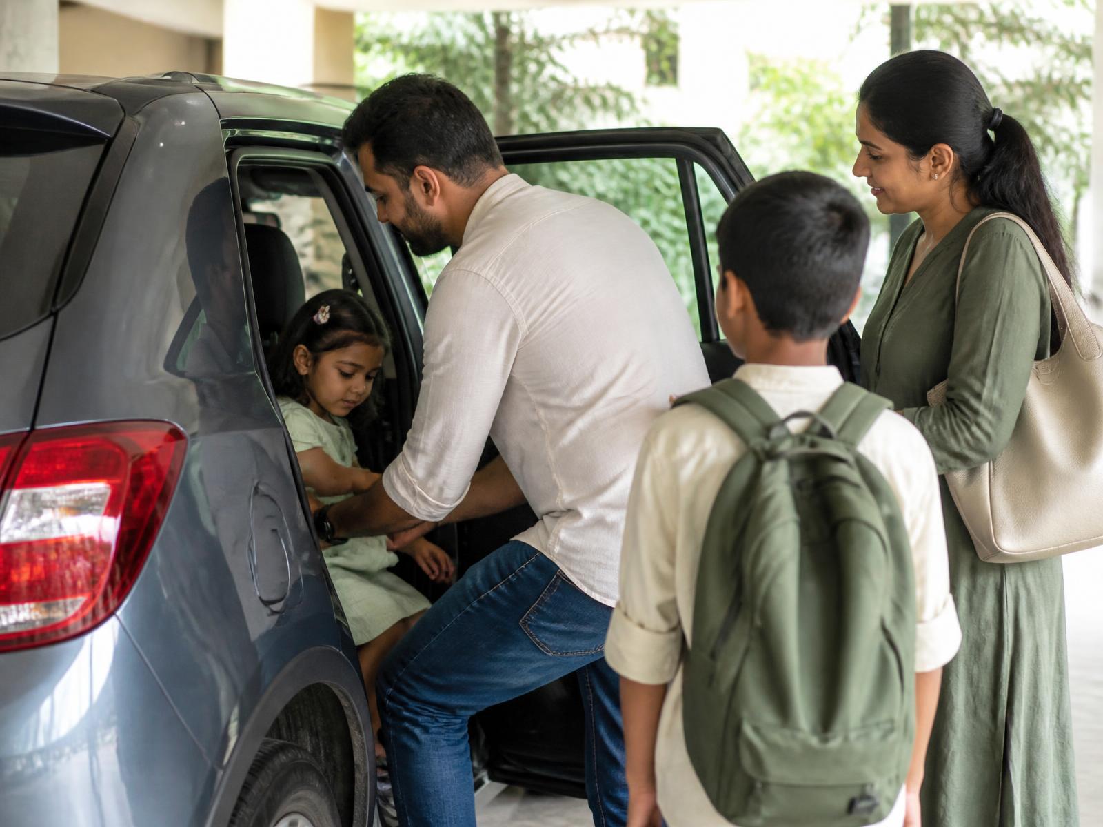 A family preparing for a journey in a car cabin refreshed through Pico X Health