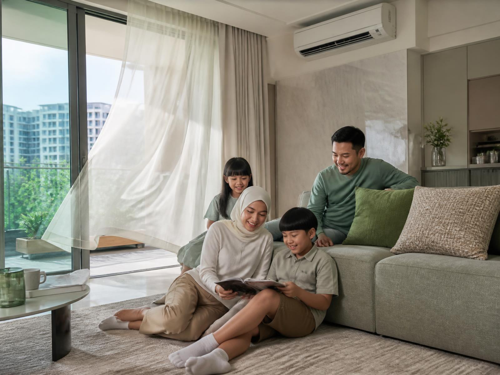 A family relaxing in a bright living room cared for through Pico X Health