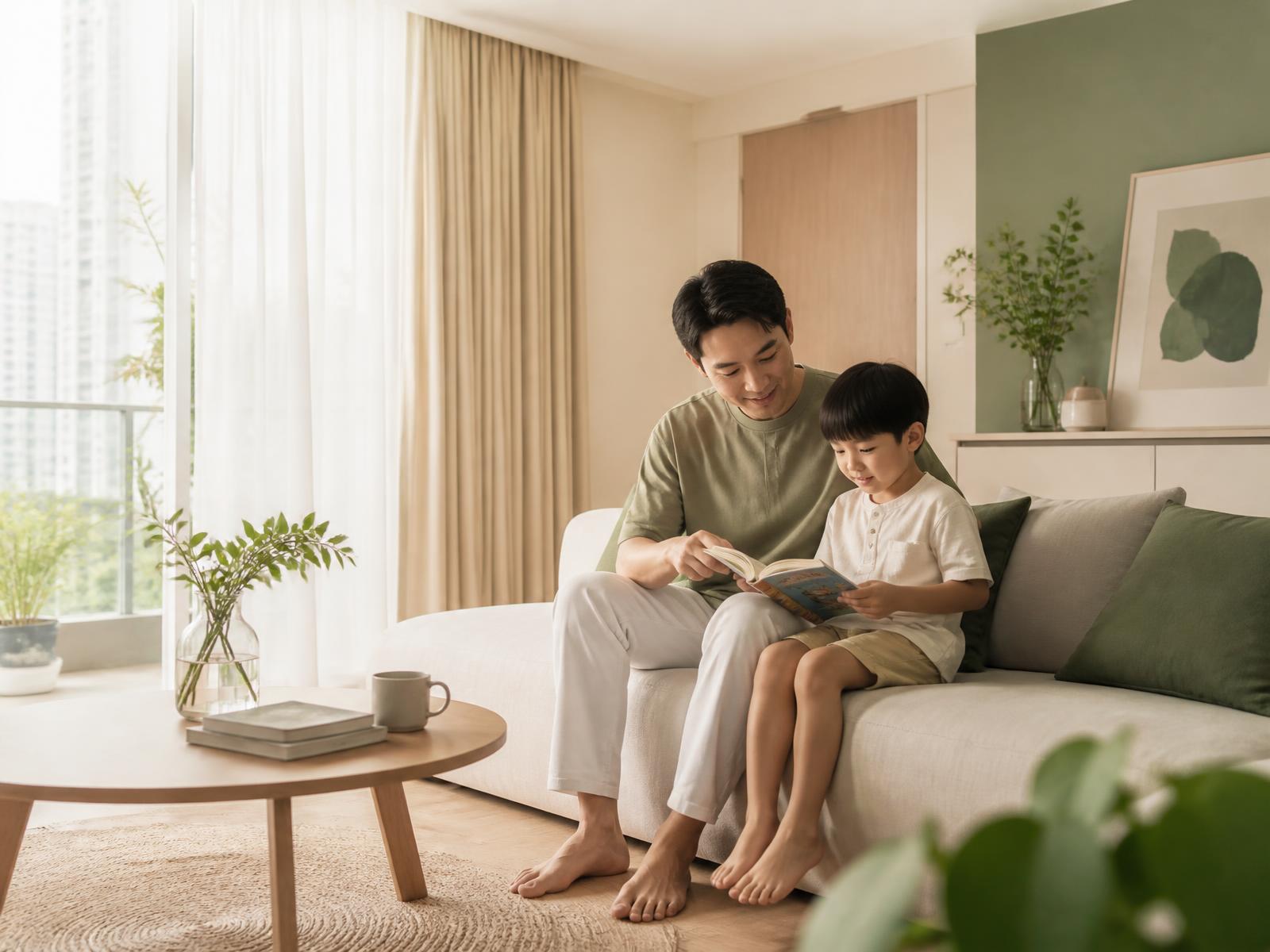 A calm family moment in a naturally maintained Singapore home supported by Pico X Health